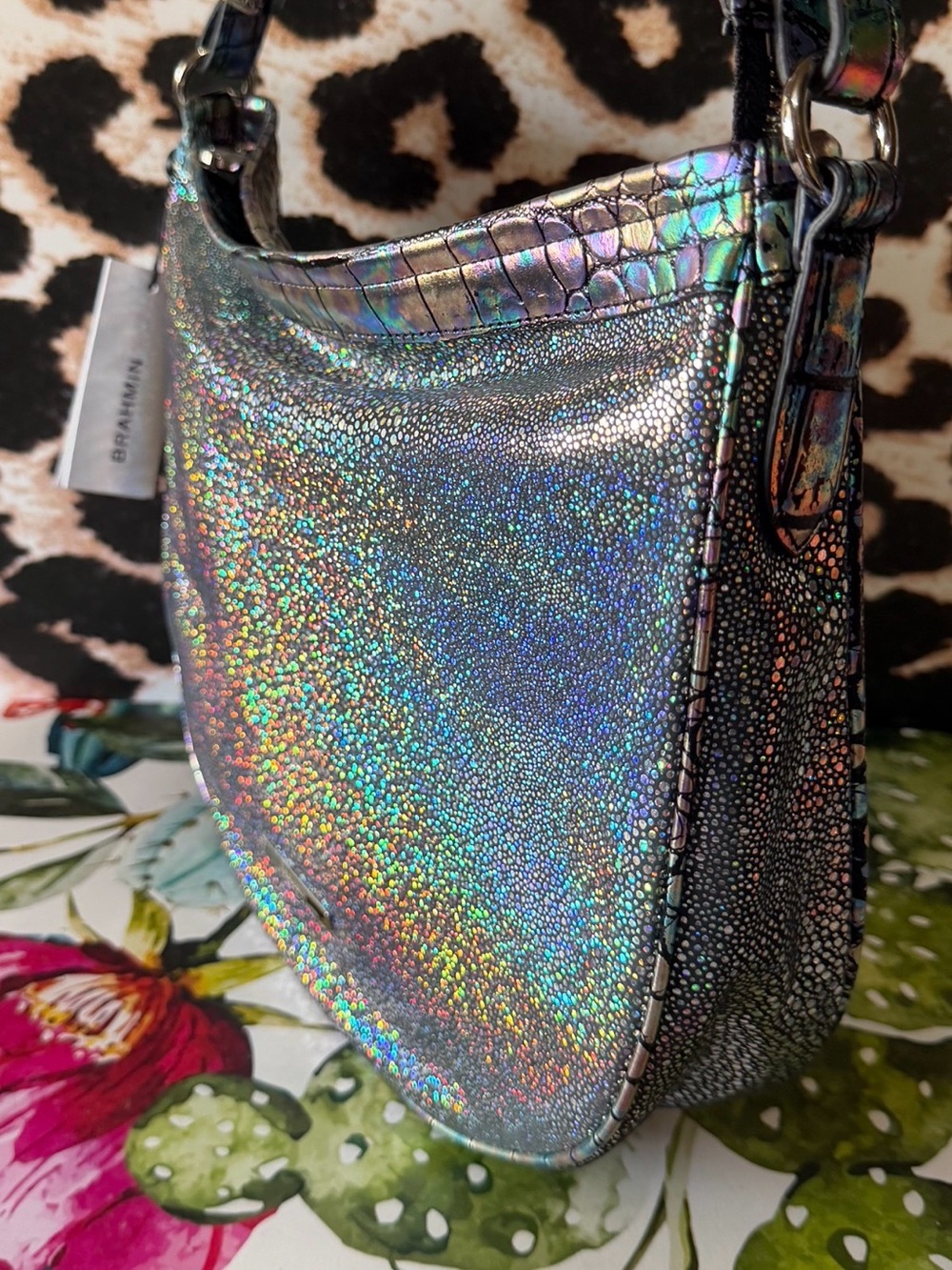 BRAHMIN SMALL KATHLEEN ROYAL BLUE ARDWELL SHOULDER HOLOGRAPHIC NWT SOFT LEATHER - Picture 2 of 12